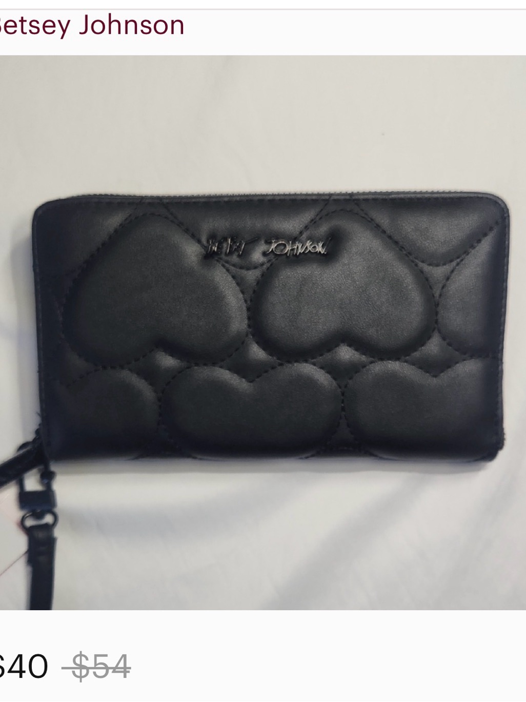 Betsey Johnson Black Quilted Heart Wristlet Wallet With Wrist Strap